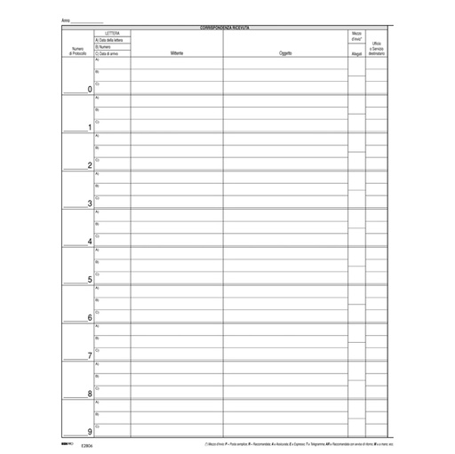 [D50252] REGISTRO CORRISPONDENZA ARRIVO-PARTENZA 50PAG. 31X24 E2806