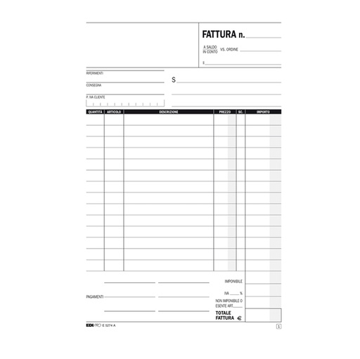[D50269] BLOCCO FATTURE 1 ALIQUOTA IVA 50/50 FOGLI AUTORIC. 23X15 E5274A