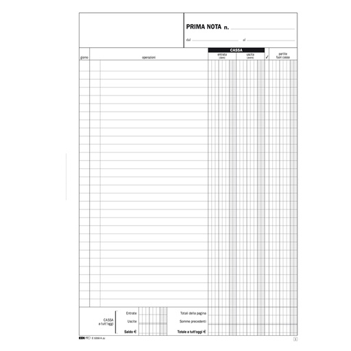 [D50272] BLOCCO PRIMA NOTA CASSA ENTRATE/USCITE 50/50 FOGLI AUTORIC. 31X21 E5359A