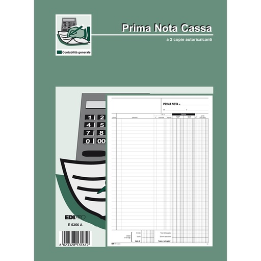 [D50274] BLOCCO PRIMA NOTA CASSA ENTRATE/USCITE/IVA 50/50 FOGLI AUTORIC. 31X21 E5356A