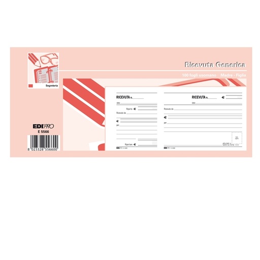 [D50279] BLOCCO RICEVUTE GENERICHE MADRE/FIGLIA 100FG 11X21 E5566