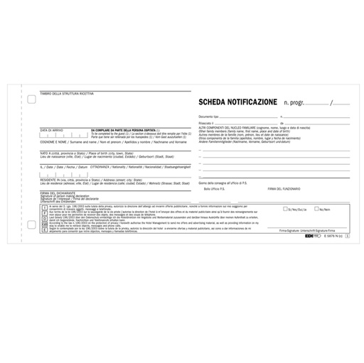 [D50285] 250 SCHEDE DI NOTIFICA SNAP A 2 COPIE AUTORIC. 10X22 E5876N