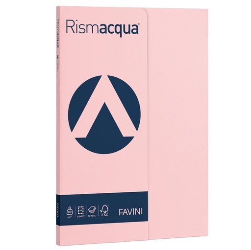 [D50597] Carta RISMACQUA SMALL A4 200gr 50fg rosa 10 FAVINI