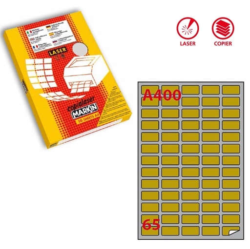 [D50804] Etichetta adesiva A/400 oro 100fg A4 laser 38,1x21,2mm (65et/fg) Markin