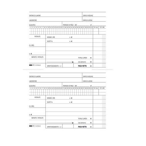 [D51220] BLOCCO RETRIBUZIONI DOMESTICI 24x15cm 25fg 3copie ric. E5744A EDIPRO