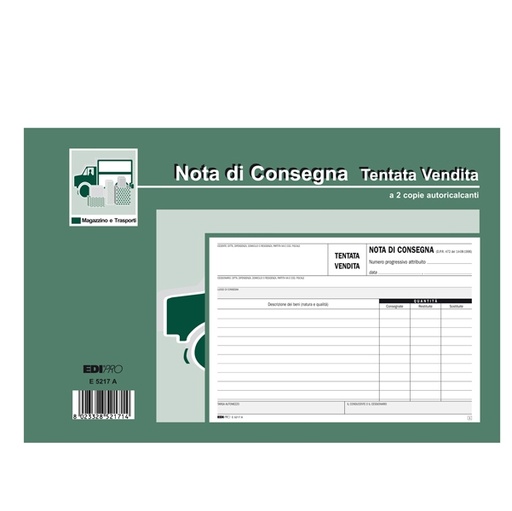 [D51874] BLOCCO NOTA CONSEGNA TENT.VENDITA 15X23 50FG AUTORIC. E5217A EDIPRO