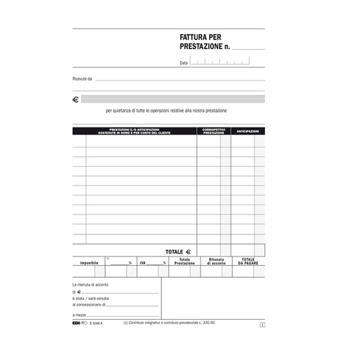 [D51920] BLOCCO FATTURE PROFESSIONISTI 50/50 FOGLI AUTOR. 23X15 E5266A