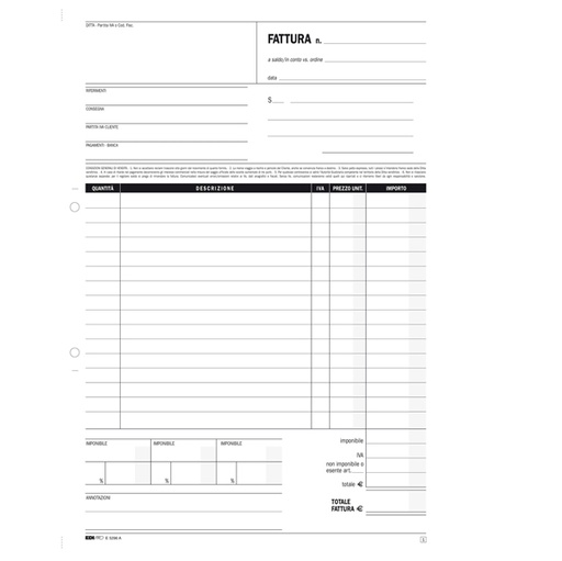 [D51923] BLOCCO FATTURA GENERICA 50/50 FOGLI AUTORIC. 29,7X21 E5296A
