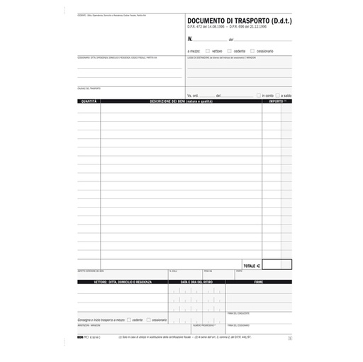 [D52013] BLOCCO DDT 29,7X21CM 25FG 4 COPIE AUTORICALCANTE E5218C EDIPRO