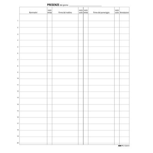 [D52032] REGISTRO FIRME PRESENZE AL LAVORO 31X24 100PAG. E2819