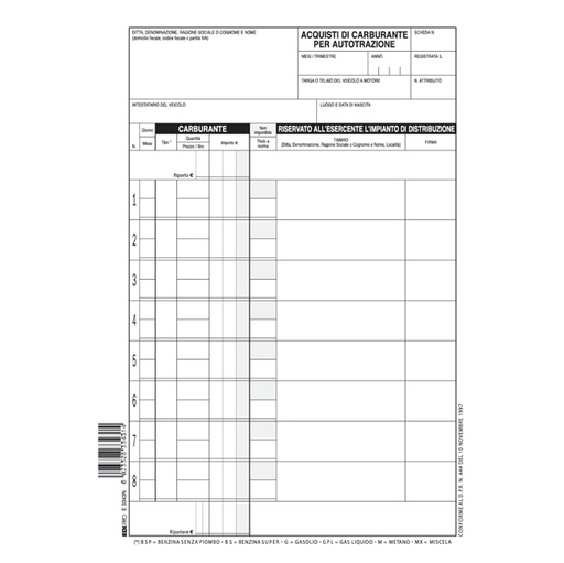 [D52667] 50 SCHEDE CARBURANTE 21X15CM E3343N EDIPRO