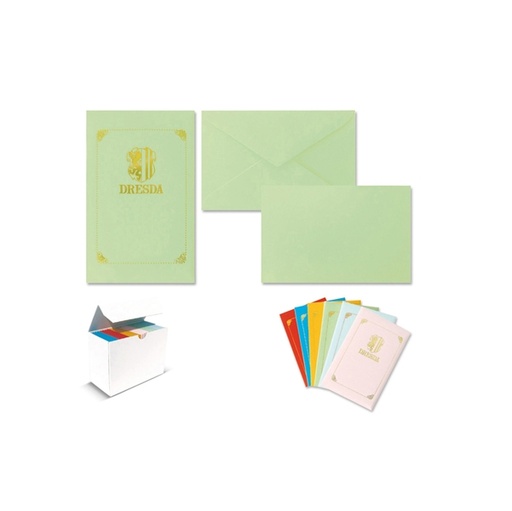 [D52762] TASCHETTA 10biglietti+10buste f.to 9 9x14cm DRESDA COLORI ASSORTITI