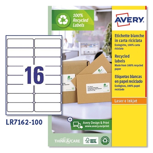 [D53133] Etichette in carta riciclata bianca - 99,1x33,9mm - Laser - 100 fg Avery
