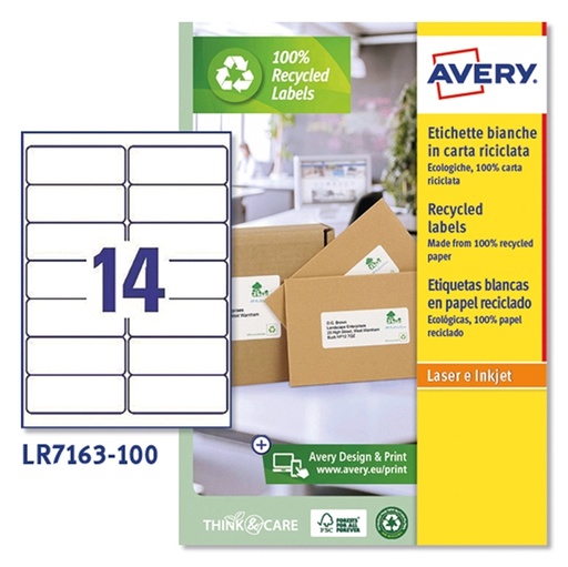 [D53134] Etichette in carta riciclata bianca - 99,1x38,1mm - Laser - 100 fg Avery