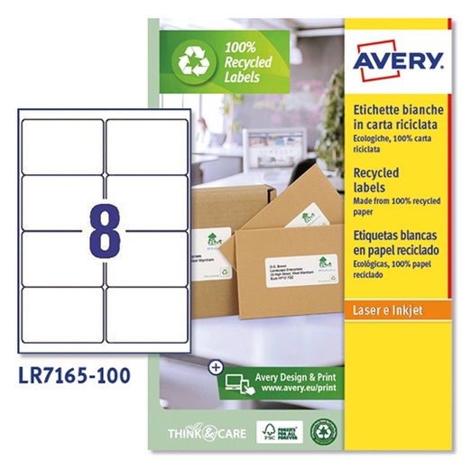 [D53135] Etichette in carta riciclata bianca - 99,1x67,7mm - Laser - 100 fg Avery