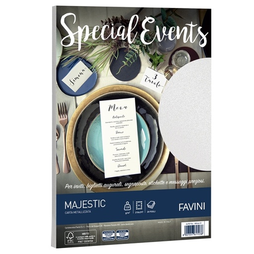 [D53505] Carta metallizzata SPECIAL EVENTS A4 20fg 120gr bianco FAVINI