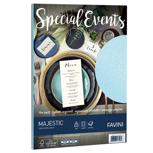 [D53508] Carta metallizzata SPECIAL EVENTS A4 20fg 120gr azzurro FAVINI