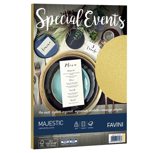 [D53510] Carta metallizzata SPECIAL EVENTS A4 20fg 120gr oro FAVINI