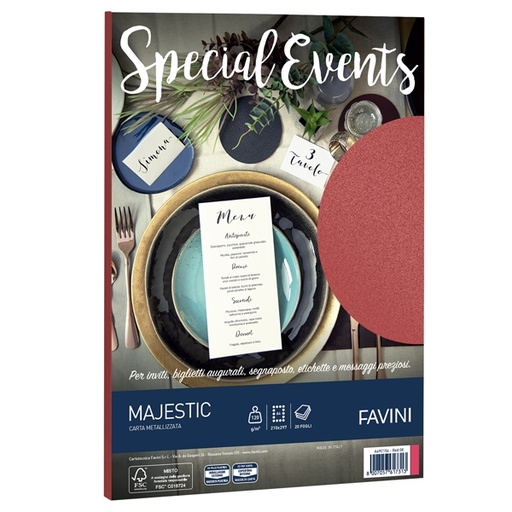 [D53512] Carta metallizzata SPECIAL EVENTS A4 20fg 120gr rosso FAVINI