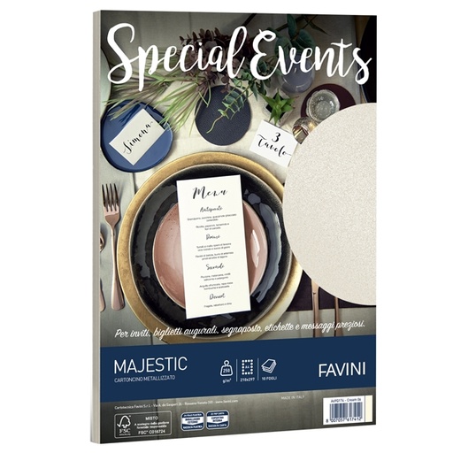 [D53514] Carta metallizzata SPECIAL EVENTS A4 10fg 250gr crema FAVINI