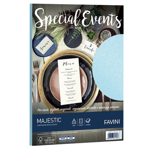[D53516] Carta metallizzata SPECIAL EVENTS A4 10fg 250gr azzurro FAVINI