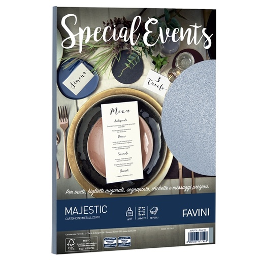 [D53517] Carta metallizzata SPECIAL EVENTS A4 10fg 250gr argento FAVINI