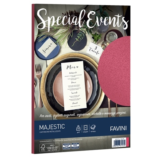 [D53520] Carta metallizzata SPECIAL EVENTS A4 10fg 250gr rosso FAVINI