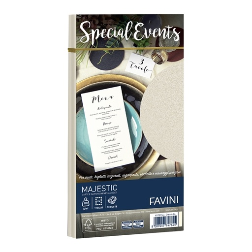 [D53522] 10 buste SPECIAL EVENTS METAL 120gr 110x220mm crema FAVINI