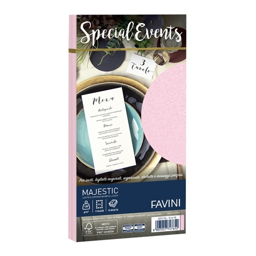 [D53523] 10 buste SPECIAL EVENTS METAL 120gr 110x220mm rosa FAVINI