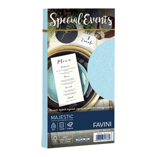 [D53524] 10 buste SPECIAL EVENTS METAL 120gr 110x220mm azzurro FAVINI