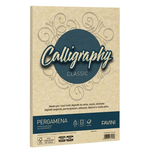 [D53626] Carta CALLIGRAPHY PERGAMENA 190gr A4 50fg crema 05 FAVINI