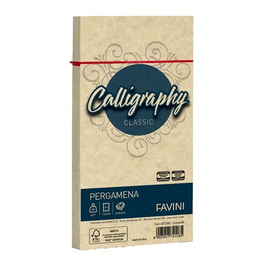 [D53628] 25 buste CALLIGRAPHY PERGAMENA 110x220mm 90gr crema FAVINI