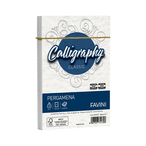 [D53629] 25 buste CALLIGRAPHY PERGAMENA 120x180mm 90gr bianco FAVINI