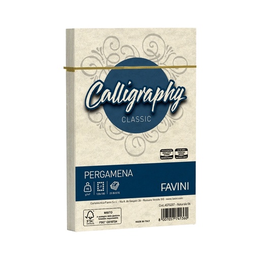 [D53630] 25 buste CALLIGRAPHY PERGAMENA 120x180mm 90gr naturale FAVINI