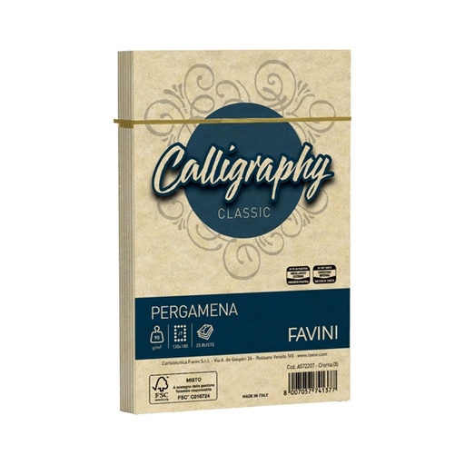 [D53631] 25 buste CALLIGRAPHY PERGAMENA 120x180mm 90gr crema FAVINI
