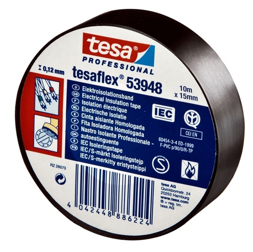 [D53731] NASTRO ADESIVO ISOLANTE 10MTX15MM NERO PROFESSIONALE