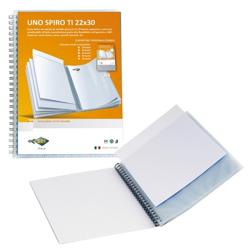 [D53964] Portalistini Uno Spiro TI 22x30cm 40buste c/spirale personaliz.Sei Rota