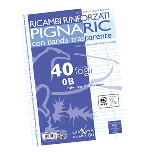 [D54886] RICAMBI FORATI RINFORZATI A4 RIGO DI 3' 40FG 80GR PIGNARIC