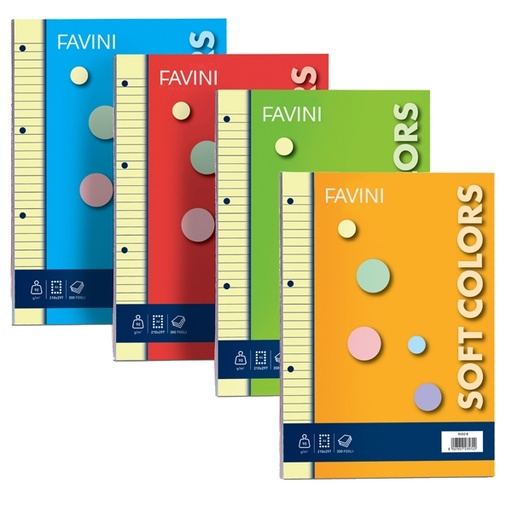 [D56699] Ricambi forati A4 80gr 100fg 4mm SOFT COLORS 5 COLORI FAVINI