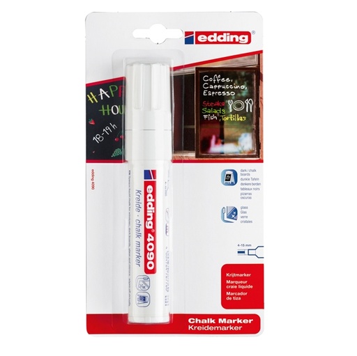 [D56805] Marcatore EDDING 4090 punta scalpello gesso liquido bianco