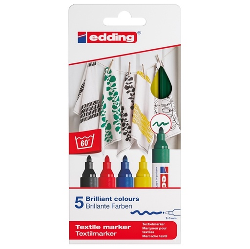 [D56809] ASTUCCIO 5 MARCATORE EDDING 4500 COL.ASS. PT 2-3MM PER TESSUTO