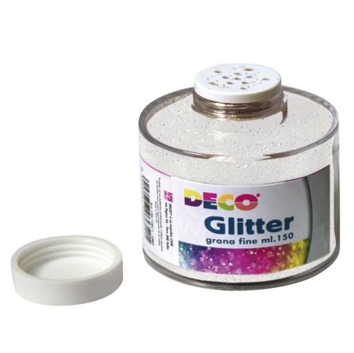 [D56818] BARATTOLO GLITTER GRANA FINE ML150 BIANCO/IRIDE ART 130/100 DECO
