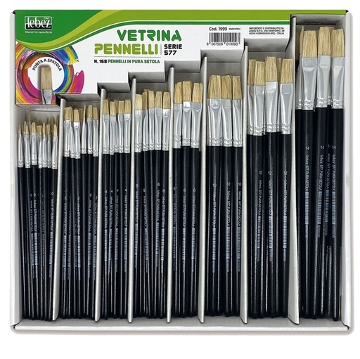 [D56883] VETRINETTA 168 PENNELLI PUNTA PIATTA PURA SETOLA SERIE 577 LEBEZ