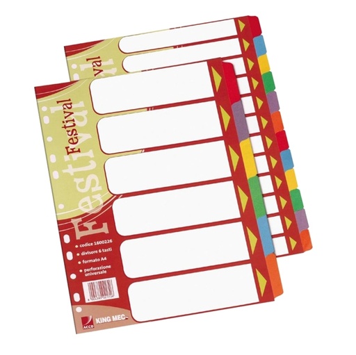[D57335] SEPARATORE 6 TASTI COLORATI CARTONCINO A4 FESTIVAL