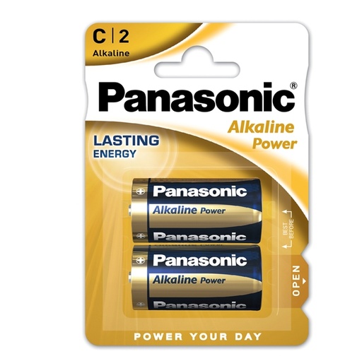 [D57375] BLISTER 2 PILE MEZZATORCIA ALKALINE C 1,5V PANASONIC