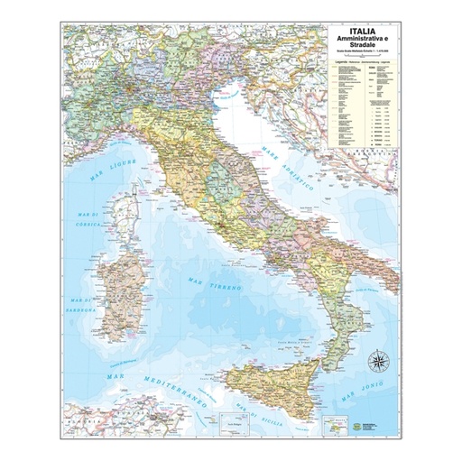 [D57414] CARTA GEOGRAFICA MURALE ITALIA 67X85CM BELLETTI