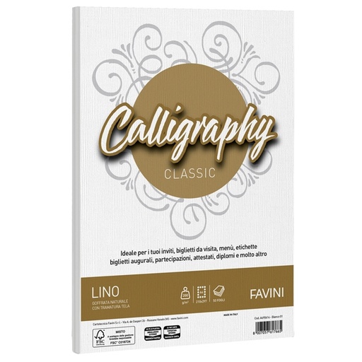 [D57470] Carta CALLIGRAPHY LINO 200gr A4 50fg bianco 01 FAVINI
