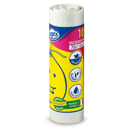 [D57545] 10 SACCHI IMMONDIZIA 70X110CM 120LT HD 16µ BIANCHI LOGEX