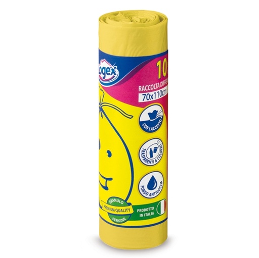 [D57547] 10 SACCHI IMMONDIZIA 70X110CM 120LT HD 16µ GIALLO LOGEX