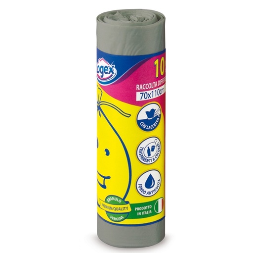 [D57548] 10 SACCHI IMMONDIZIA 70X110CM 120LT HD 16µ GRIGIO LOGEX